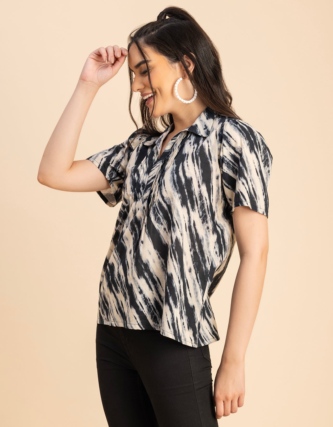 Spread Collar Pin Tucks Cotton Top