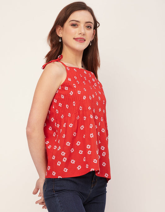 Shoulder Straps Square Neck Pin Tucks Cotton Top