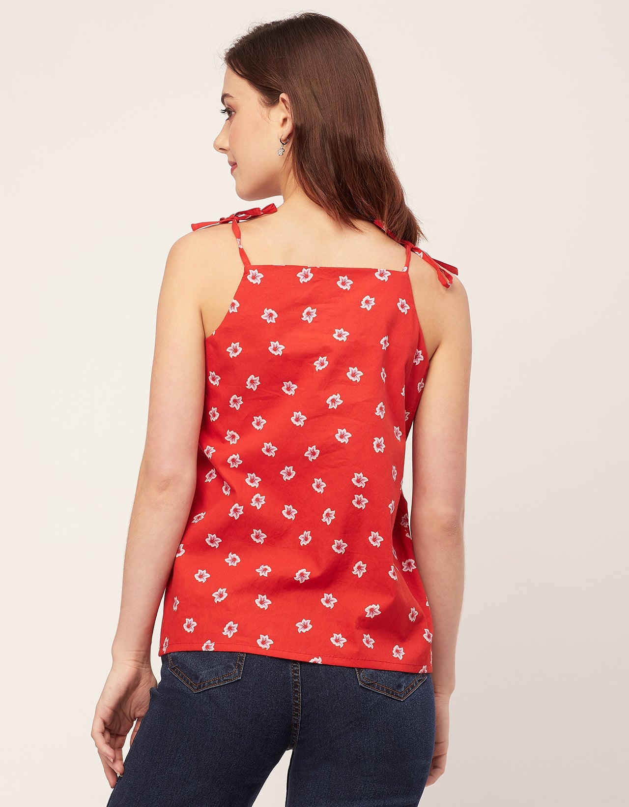 Shoulder Straps Square Neck Pin Tucks Cotton Top