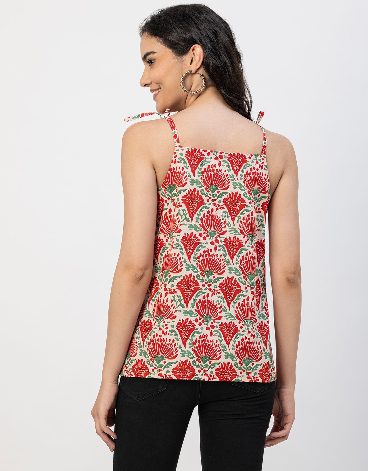Shoulder Straps Square Neck Pin Tucks Cotton Top