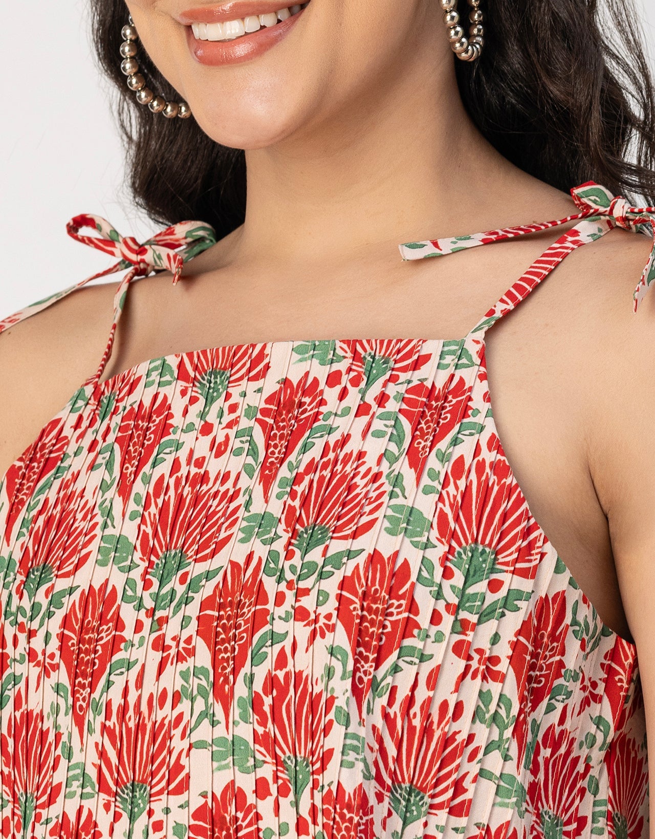 Shoulder Straps Square Neck Pin Tucks Cotton Top