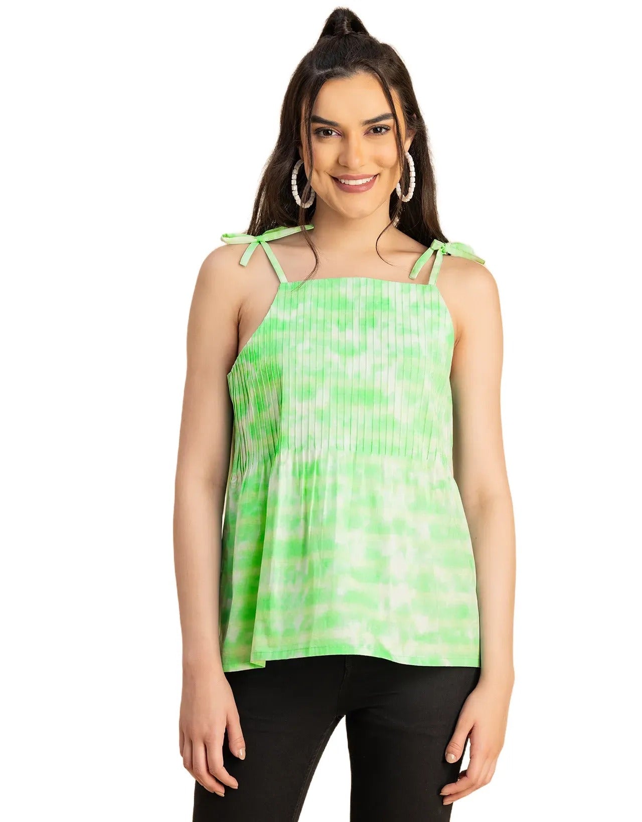 Shoulder Straps Square Neck Pin Tucks Cotton Top