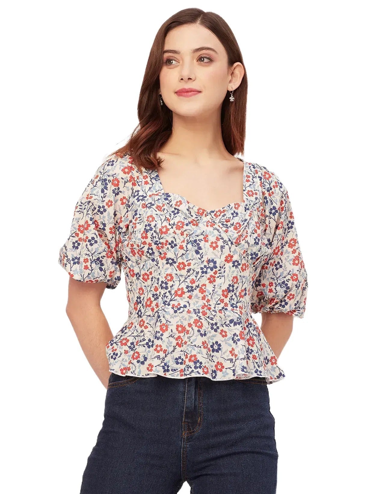 Short Sleeves Sweetheart Neck Cotton Top