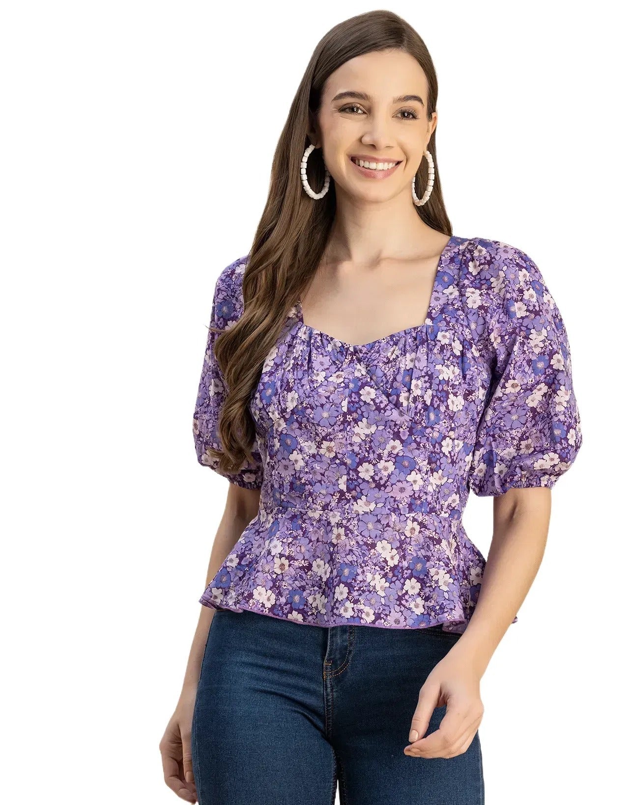 Short Sleeves Sweetheart Neck Cotton Top