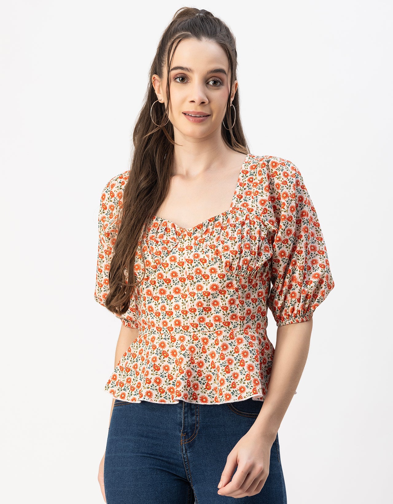 Short Sleeves Sweetheart Neck Cotton Top
