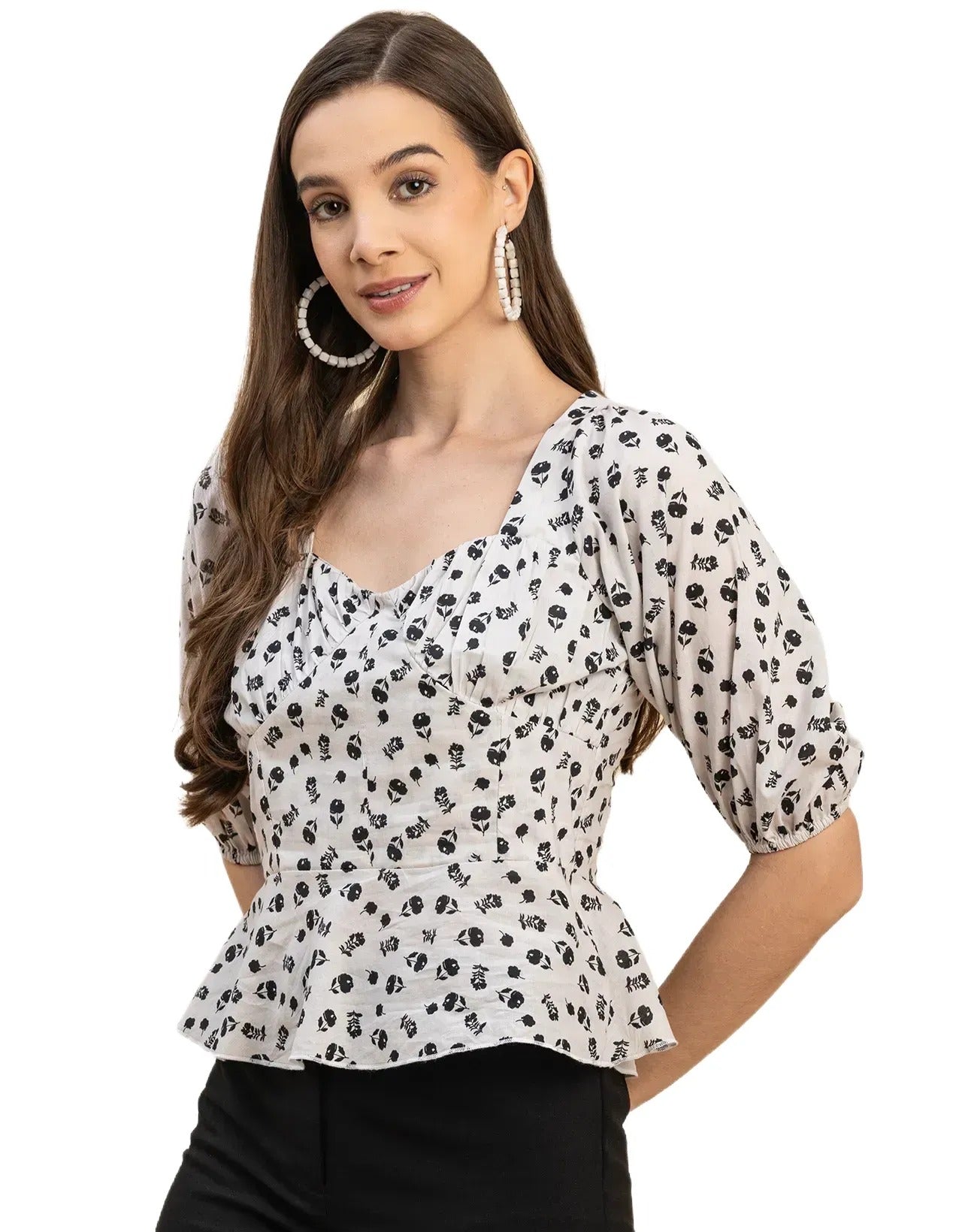 Short Sleeves Sweetheart Neck Cotton Top