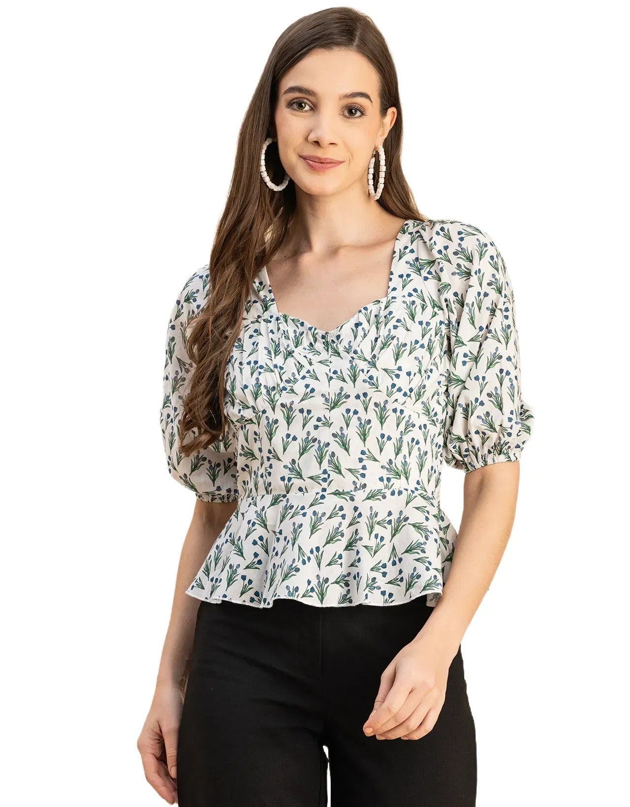 Short Sleeves Sweetheart Neck Cotton Top
