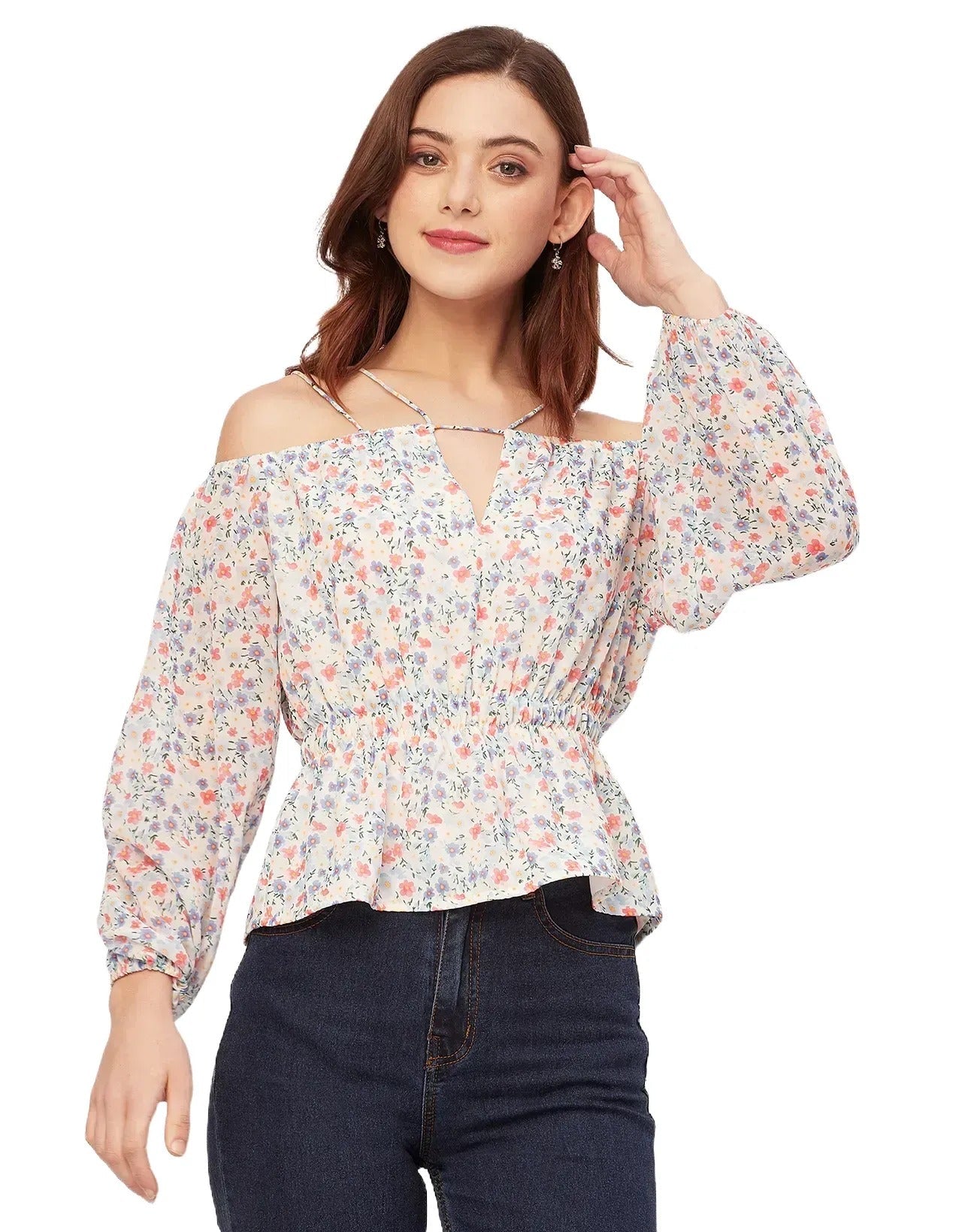 Long Sleeves Off Shoulder Printed Top