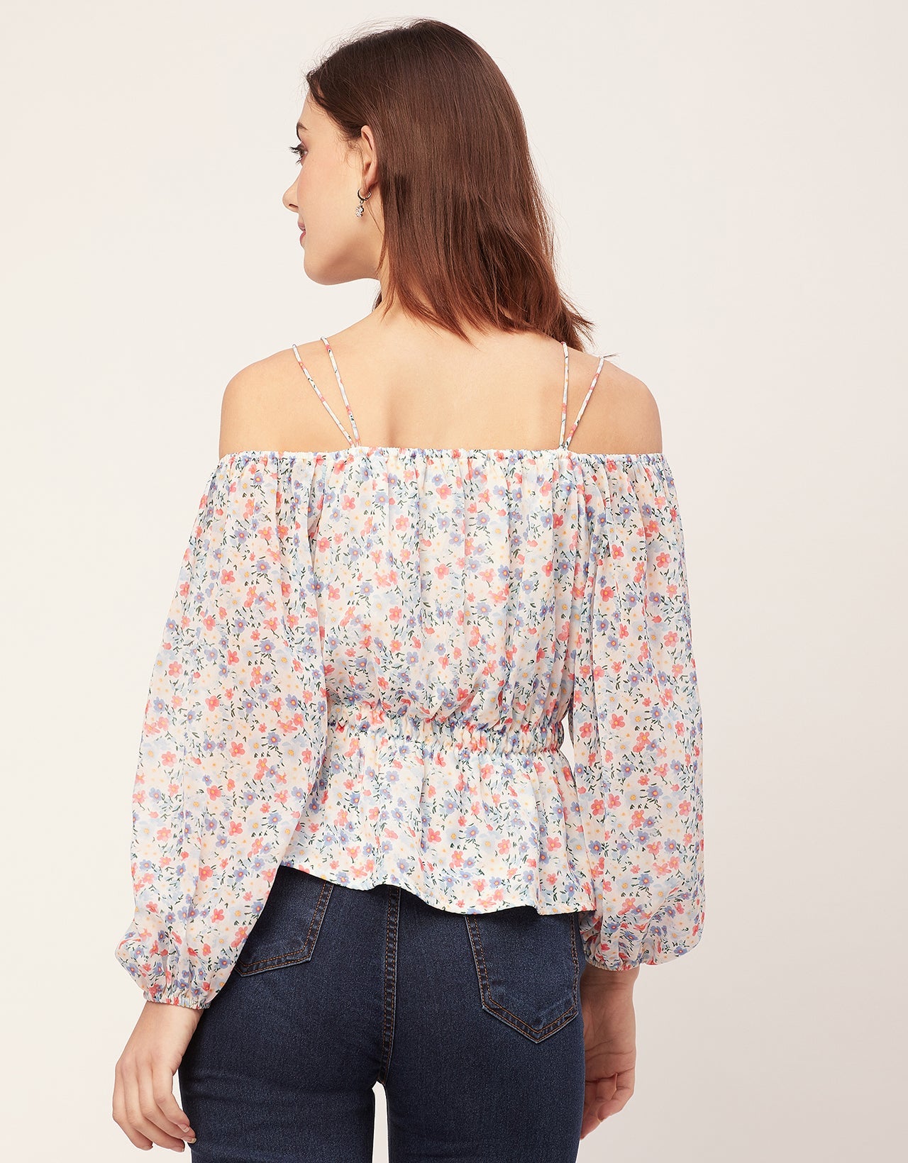 Long Sleeves Off Shoulder Printed Top