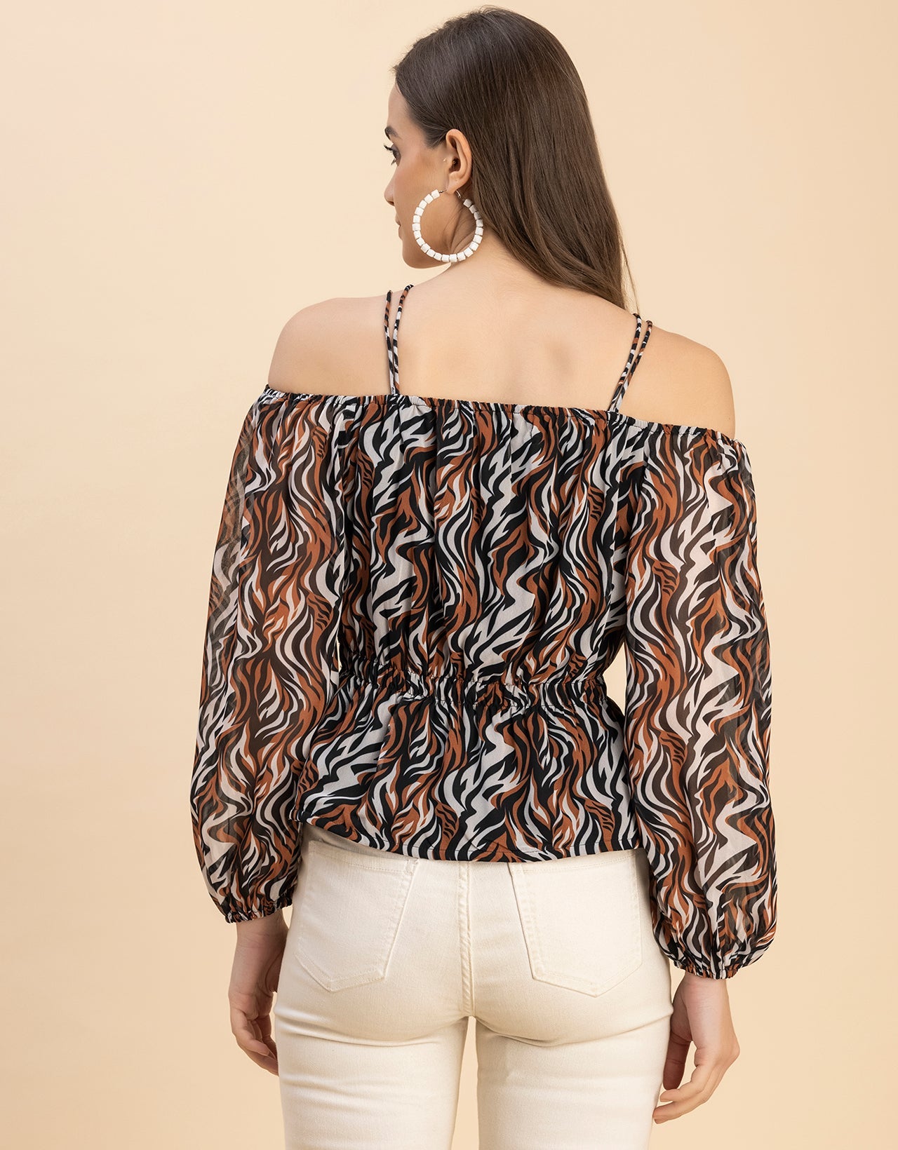 Long Sleeves Off Shoulder Printed Top