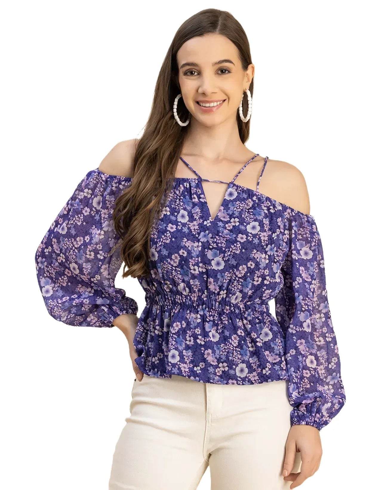 Long Sleeves Off Shoulder Printed Top