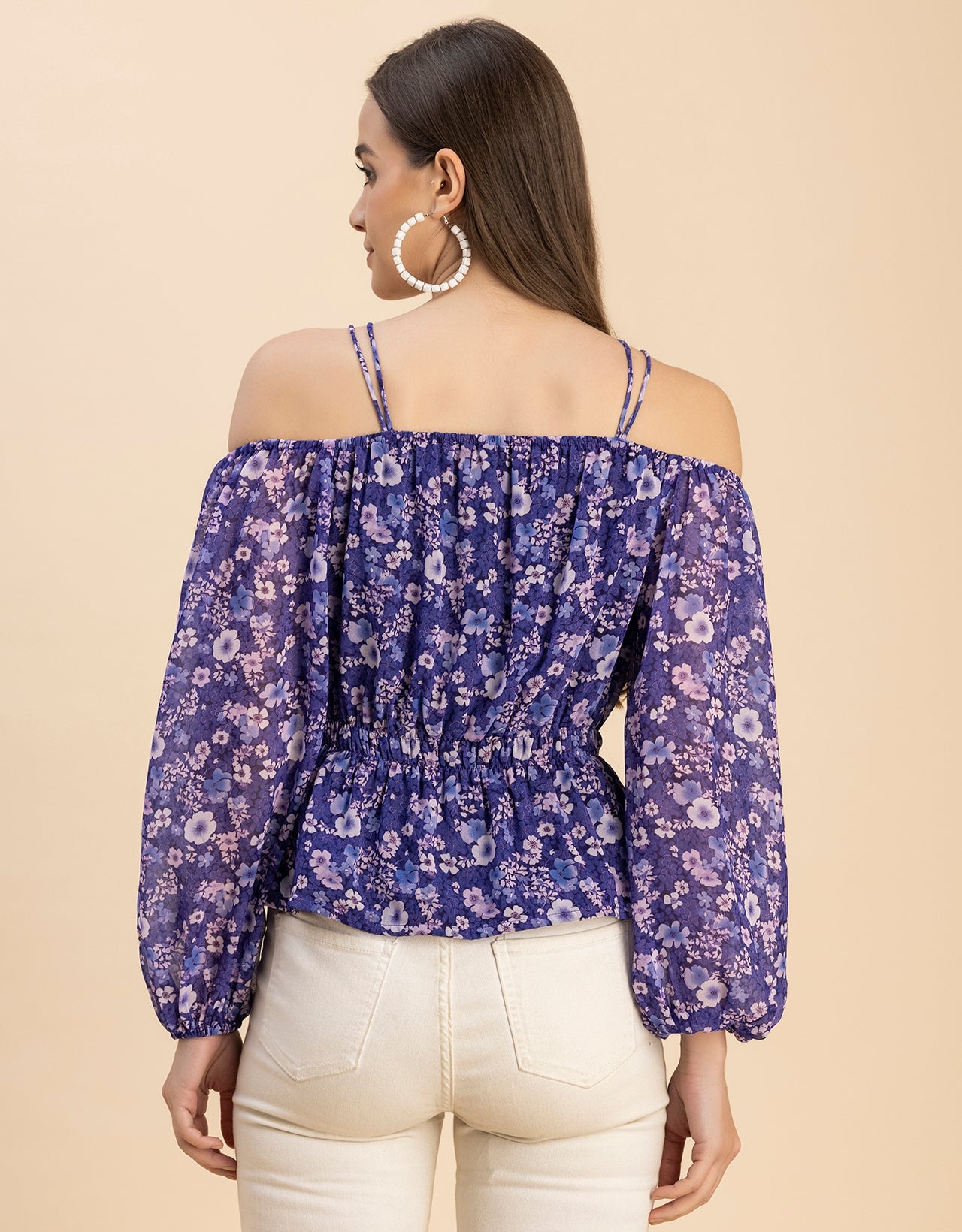 Long Sleeves Off Shoulder Printed Top