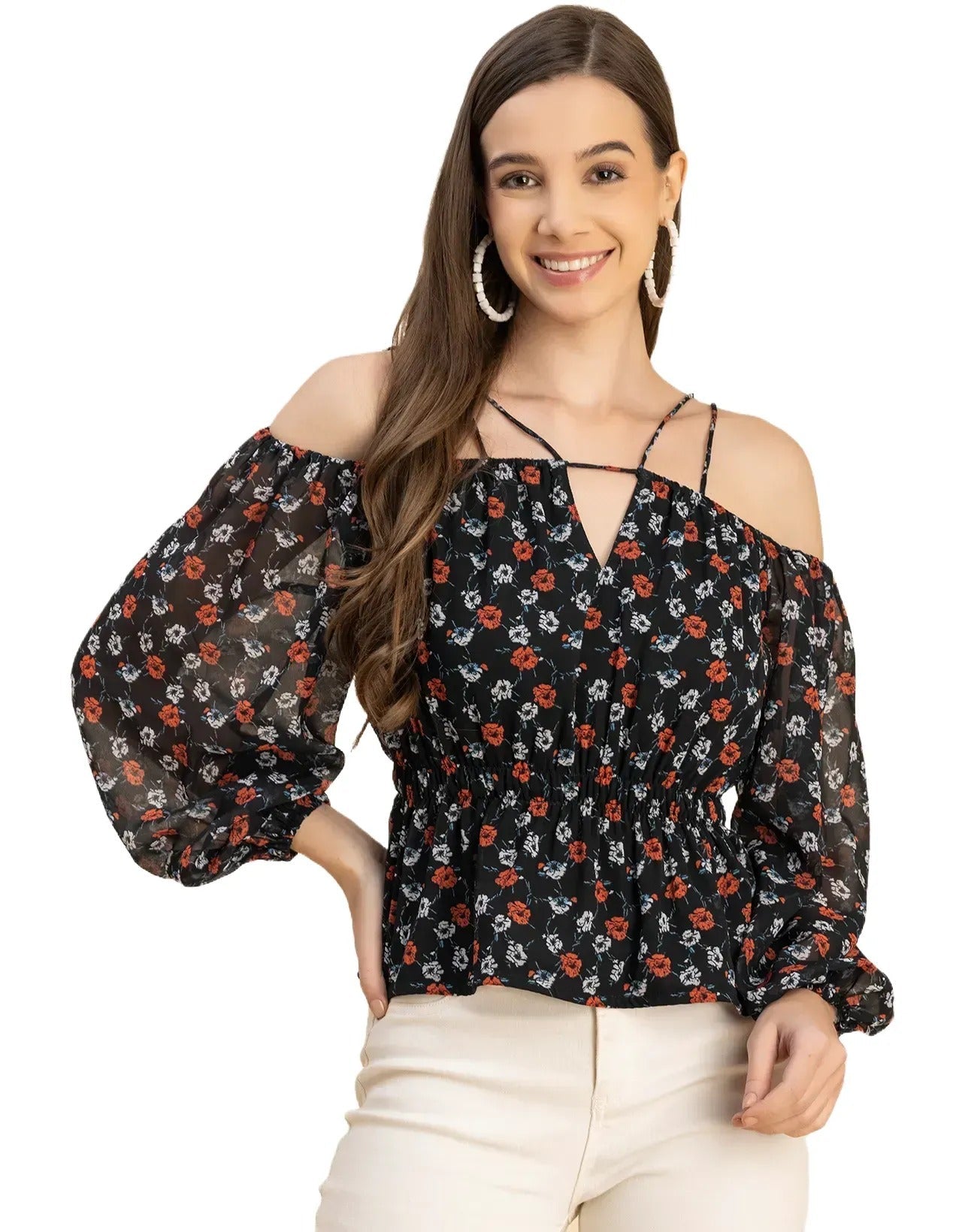 Long Sleeves Off Shoulder Printed Top
