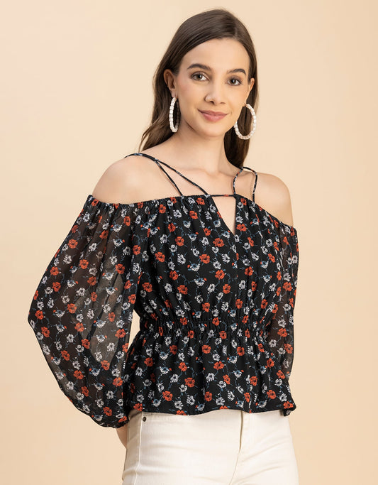 Long Sleeves Off Shoulder Printed Top