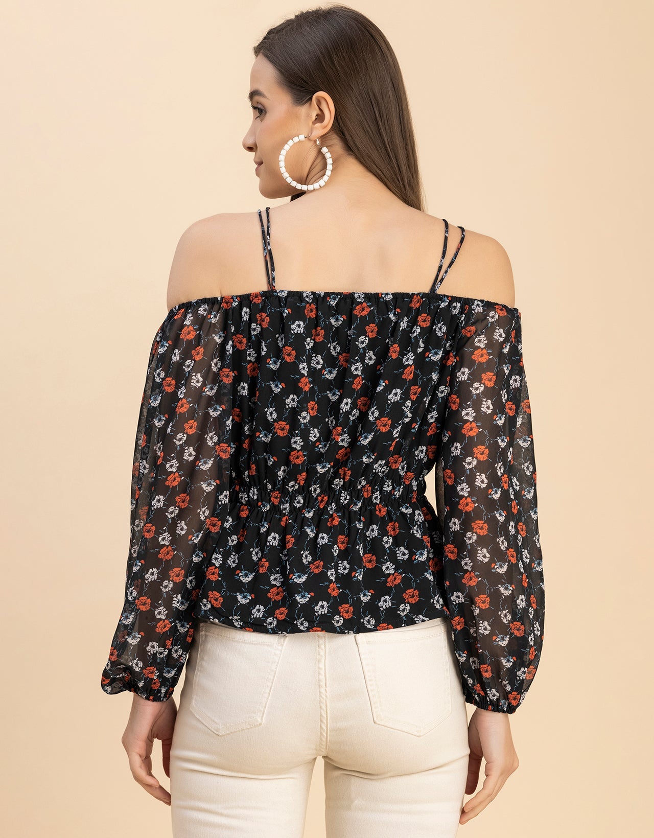 Long Sleeves Off Shoulder Printed Top