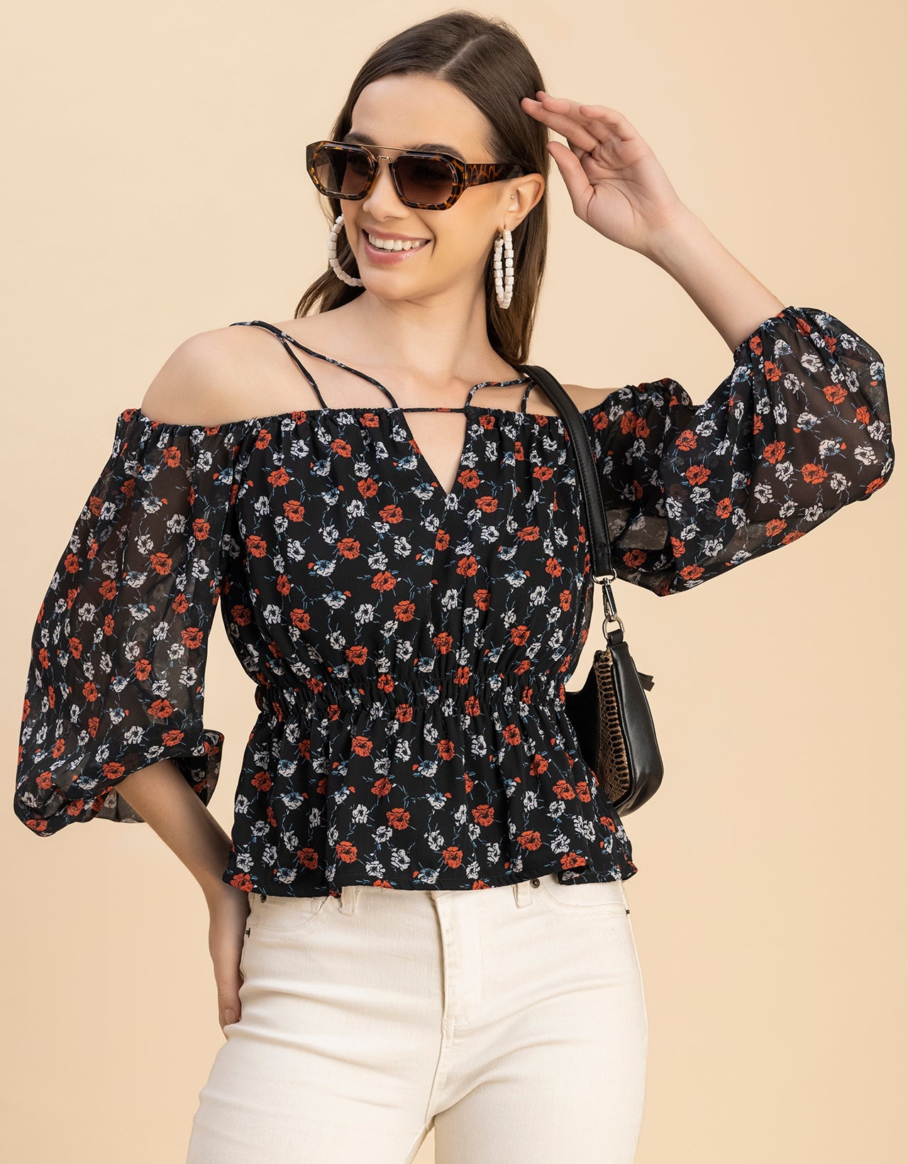 Long Sleeves Off Shoulder Printed Top