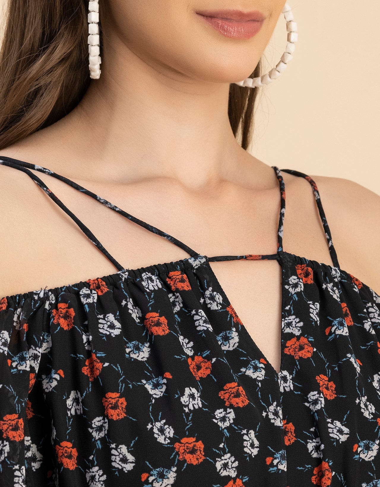 Long Sleeves Off Shoulder Printed Top