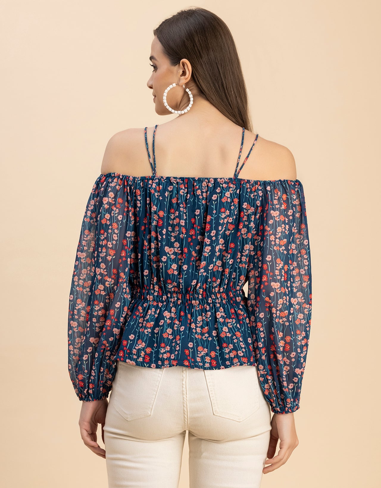 Long Sleeves Off Shoulder Printed Top