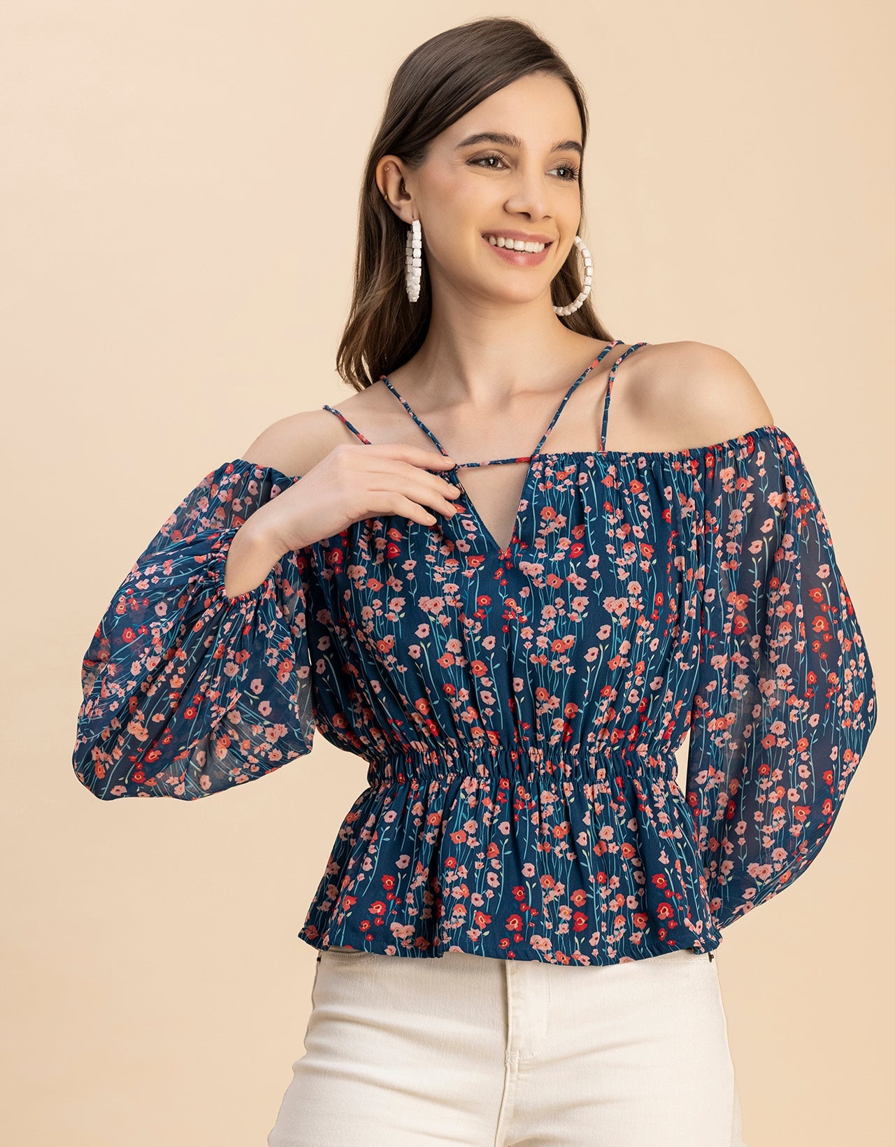 Long Sleeves Off Shoulder Printed Top