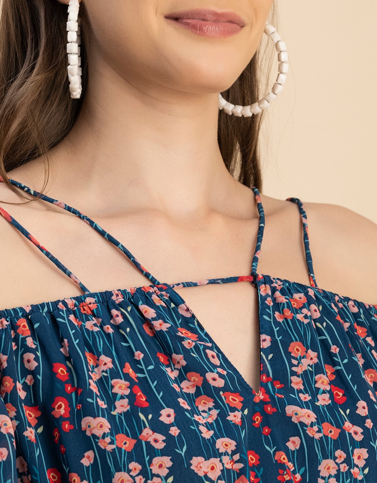 Long Sleeves Off Shoulder Printed Top