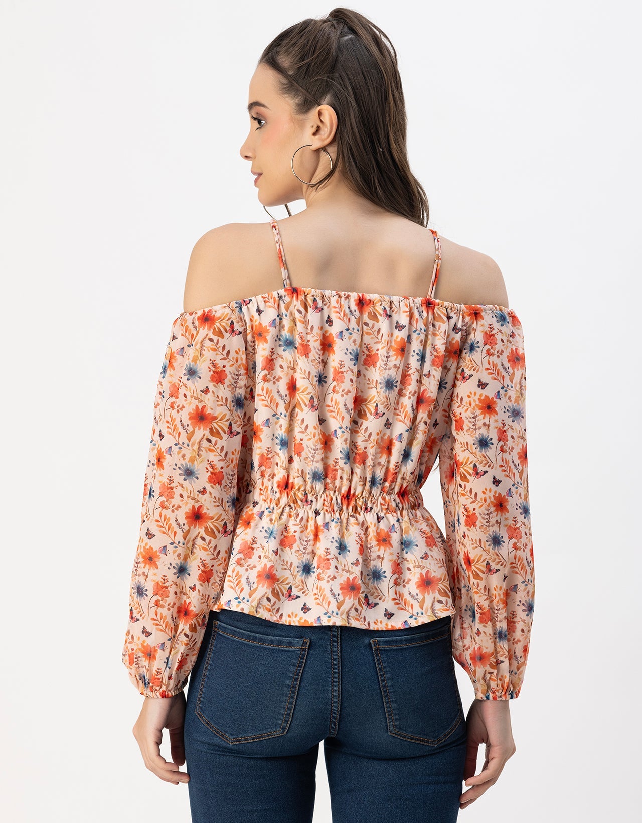 Long Sleeves Off Shoulder Printed Top