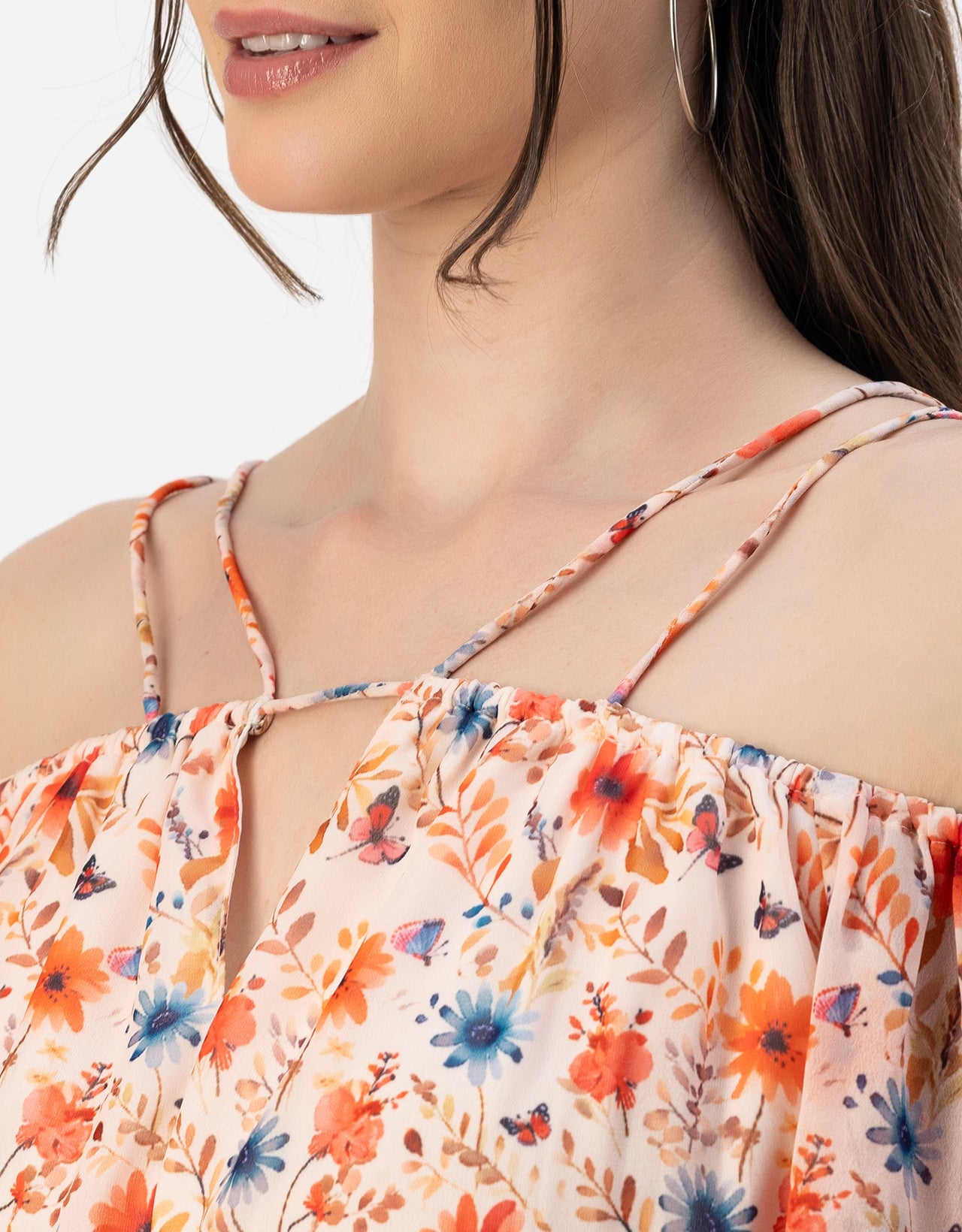 Long Sleeves Off Shoulder Printed Top