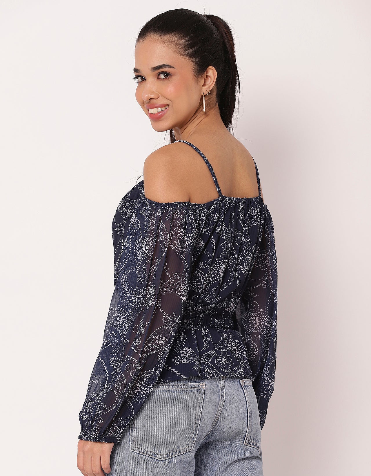 Long Sleeves Off Shoulder Printed Top