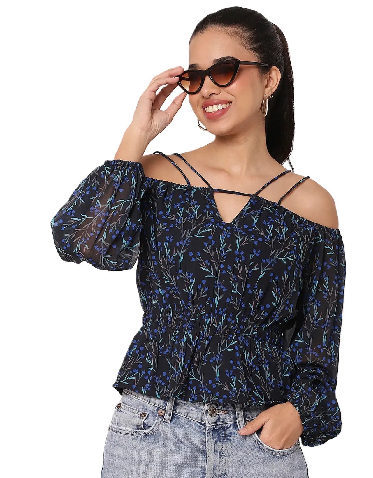 Long Sleeves Off Shoulder Printed Top
