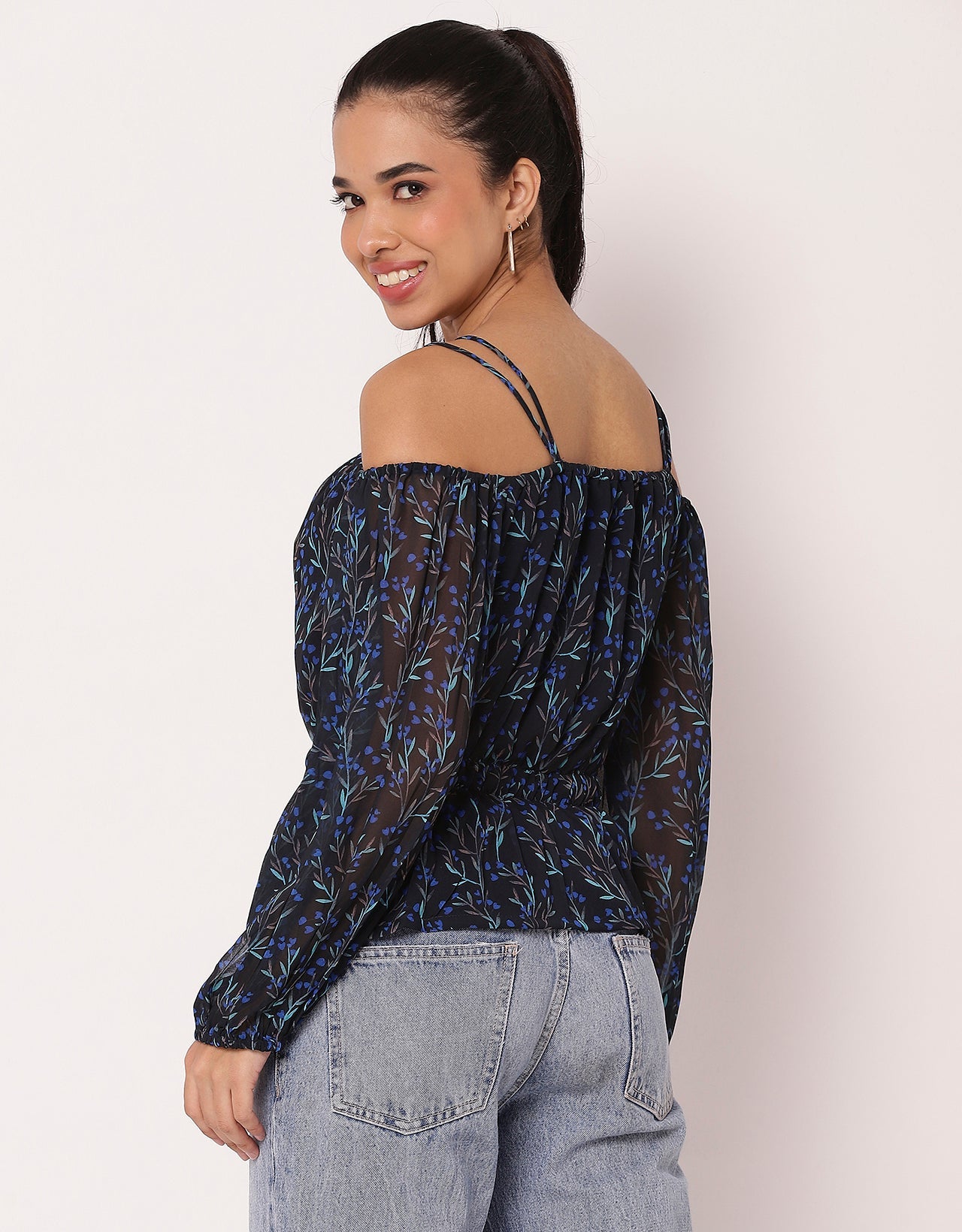 Long Sleeves Off Shoulder Printed Top