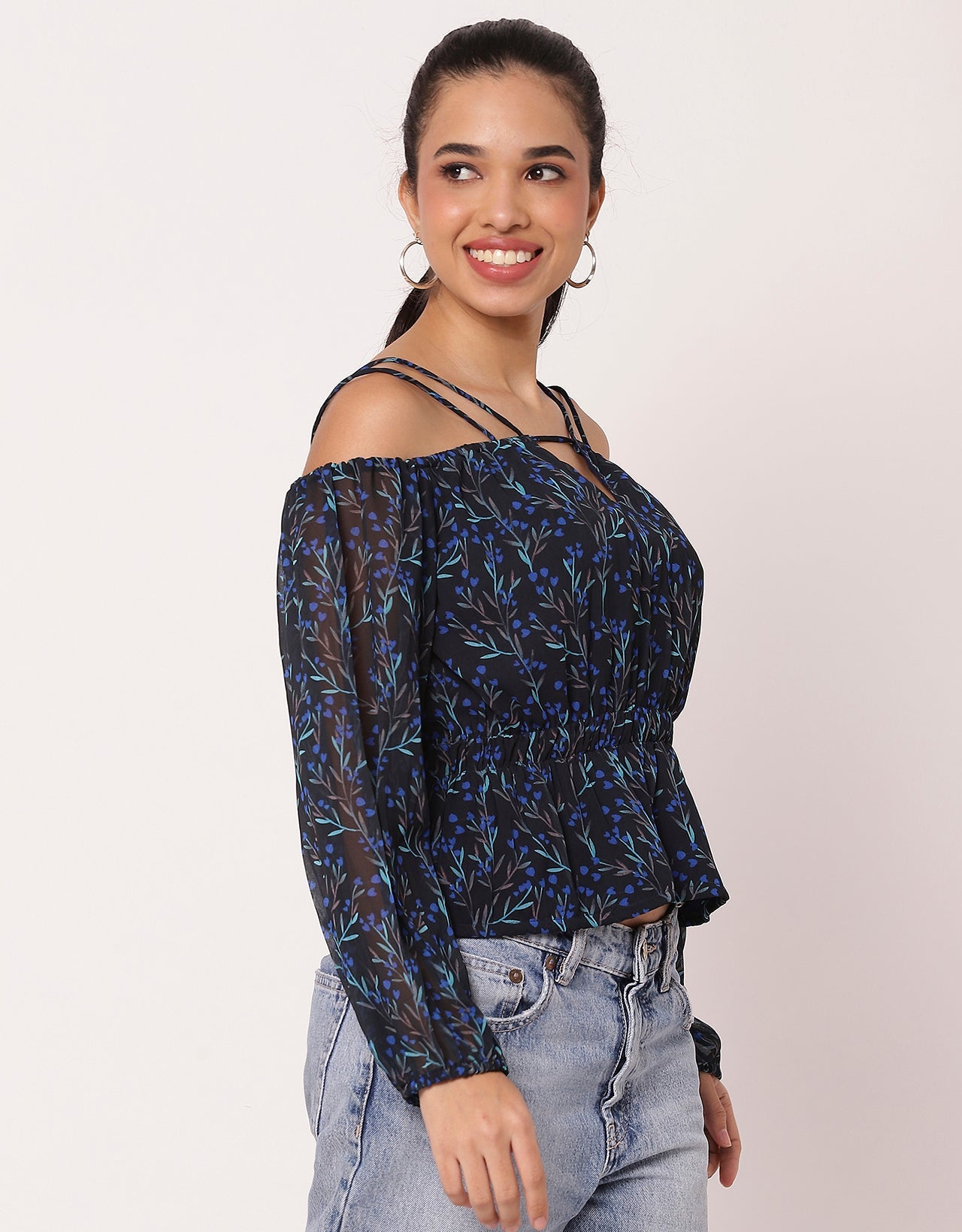 Long Sleeves Off Shoulder Printed Top