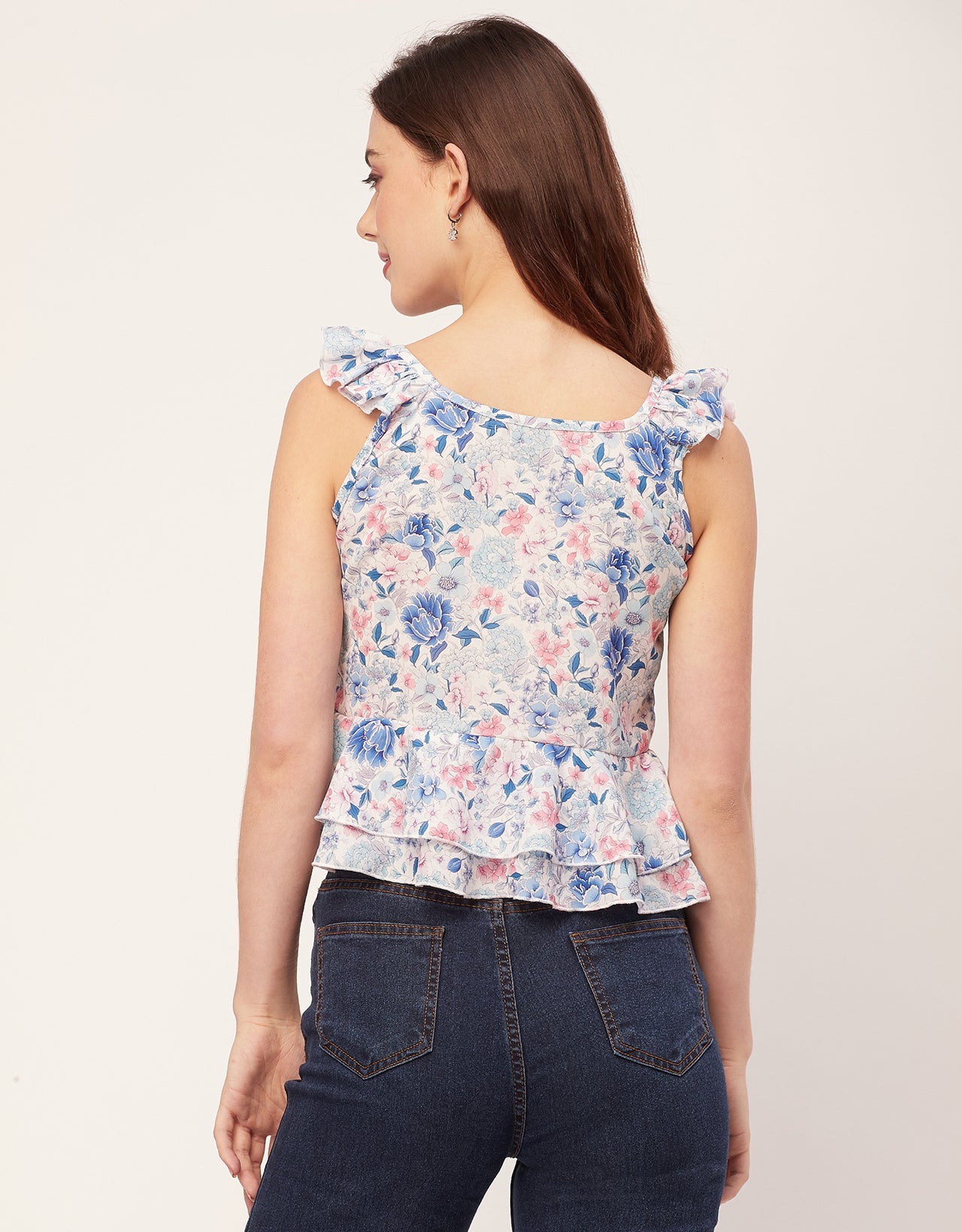 Sleeveless V Neck Printed Georgette Top