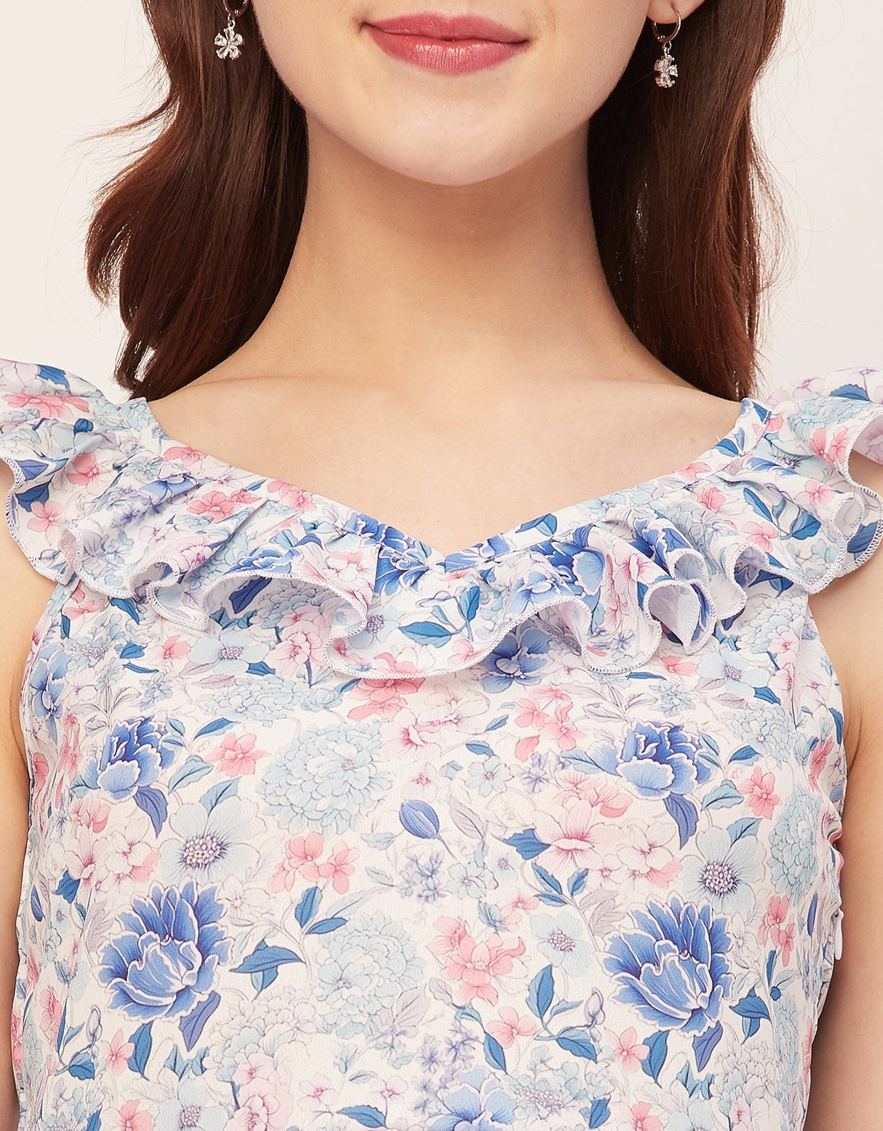 Sleeveless V Neck Printed Georgette Top