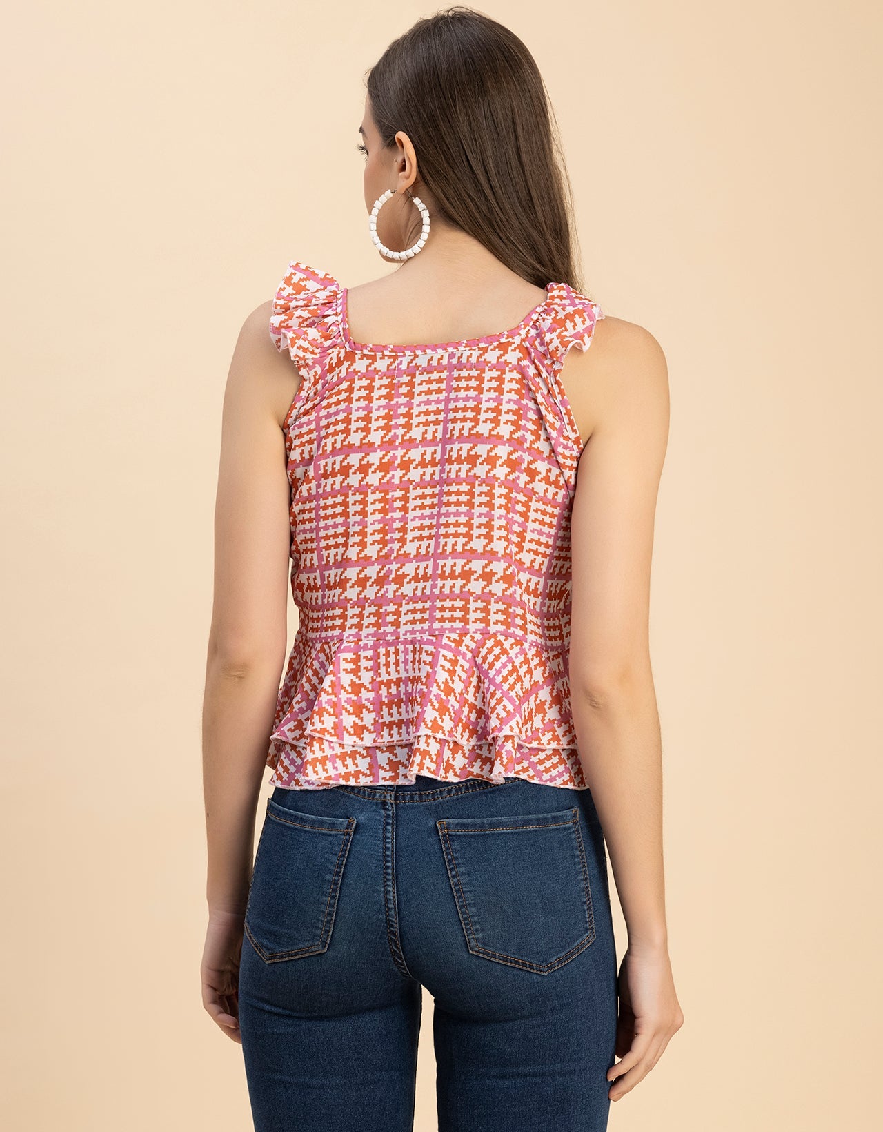Sleeveless V Neck Printed Georgette Top