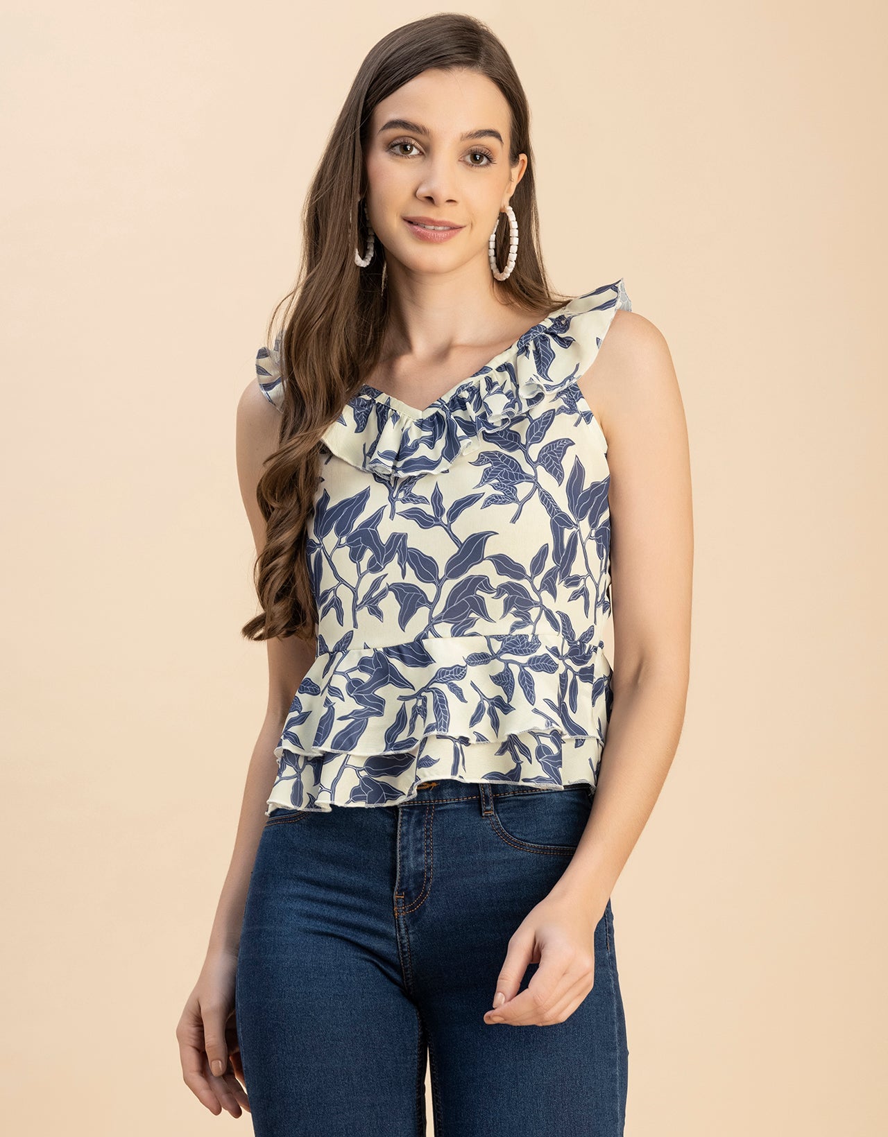 Sleeveless V Neck Printed Georgette Top