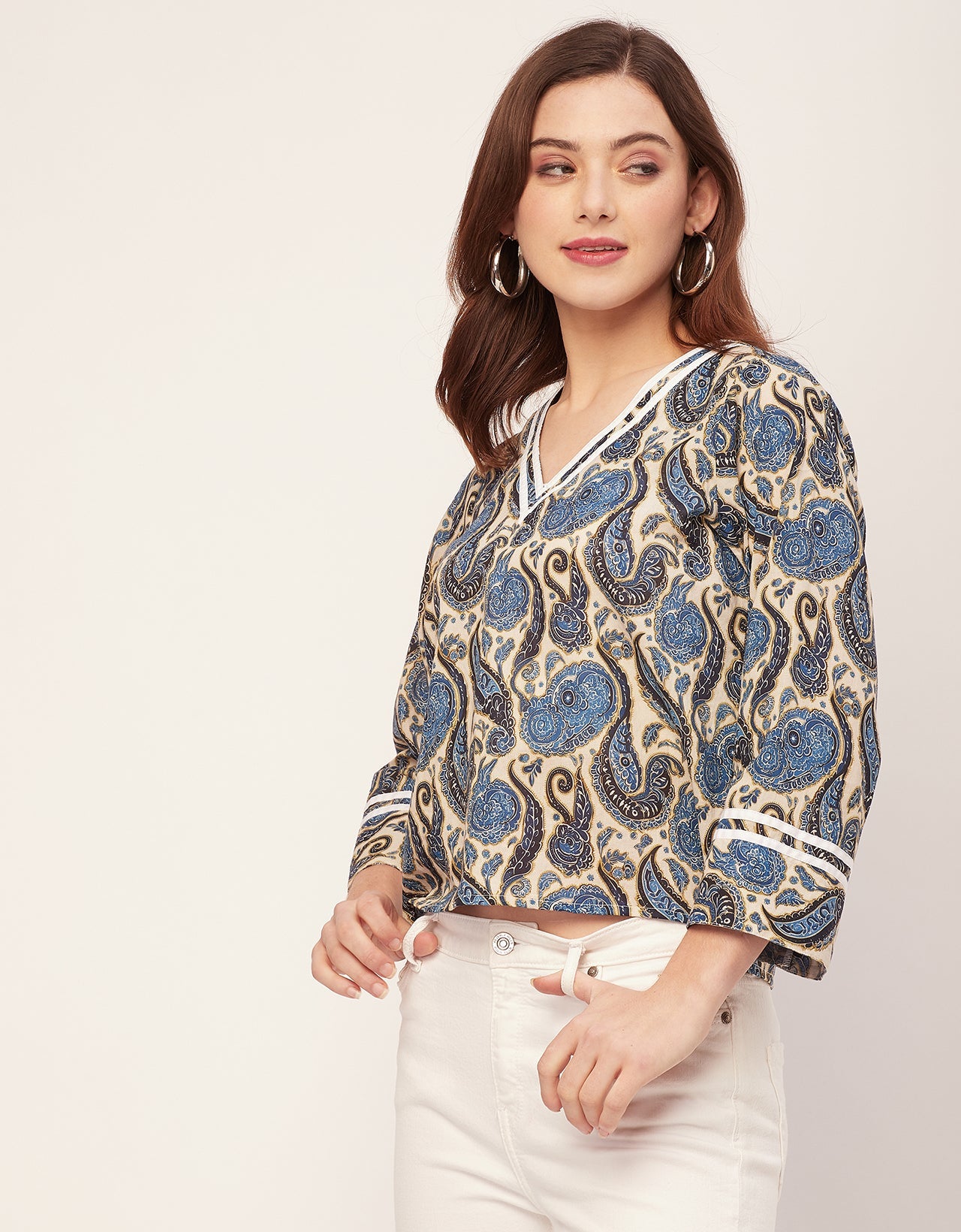 Long Sleeves Round Neck Regular Printed Top
