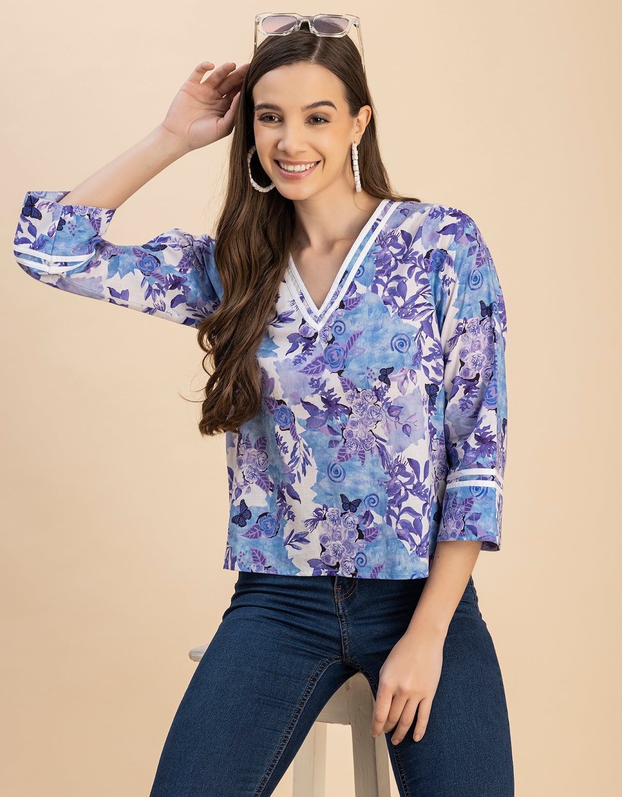 Long Sleeves Round Neck Regular Printed Top