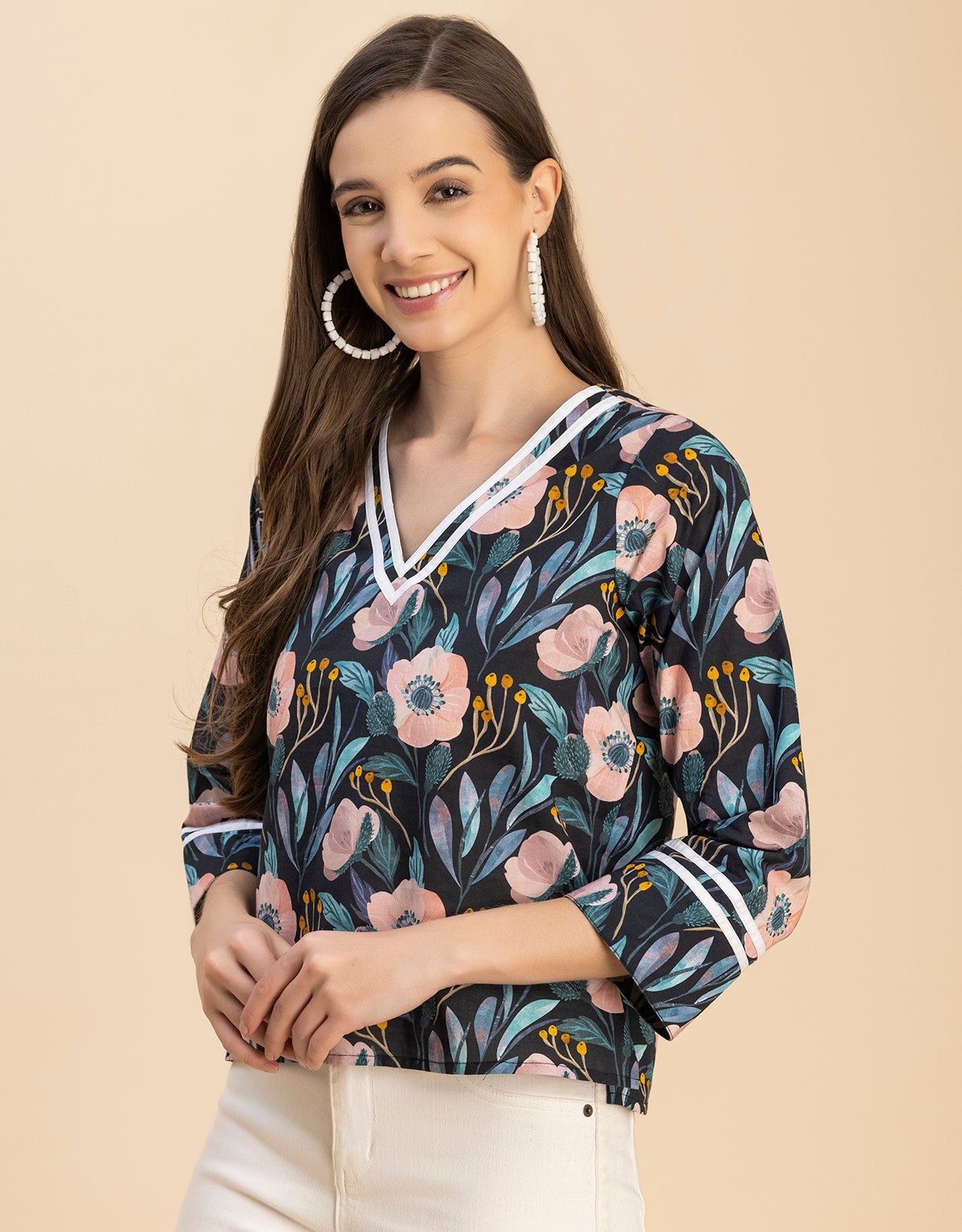 Long Sleeves Round Neck Regular Printed Top