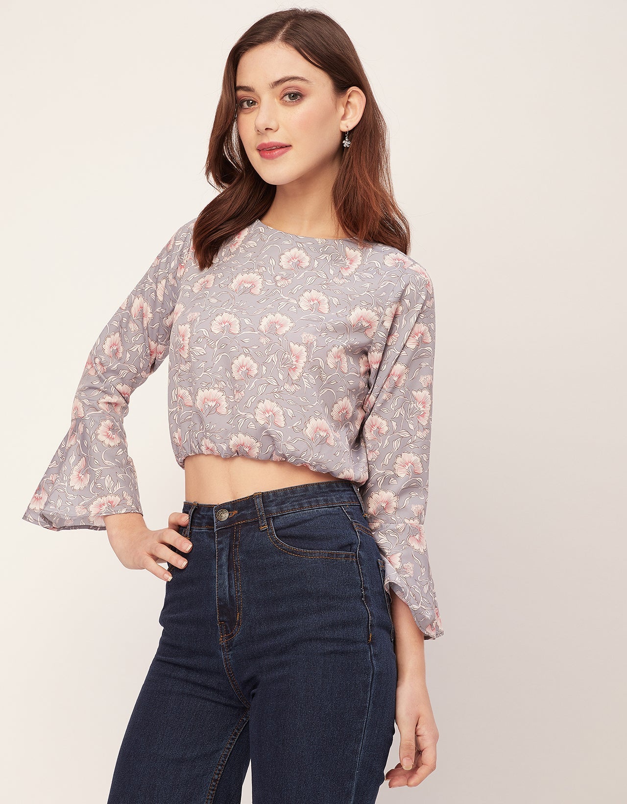 Long Sleeves Round Neck Printed Top