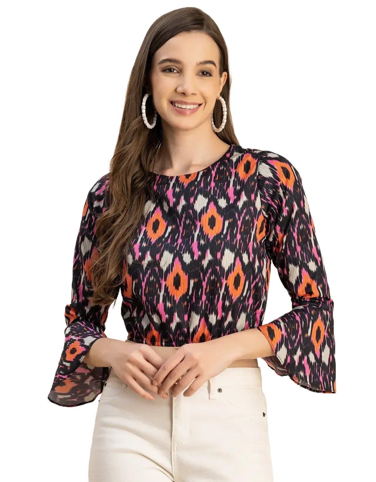 Long Sleeves Round Neck Printed Top