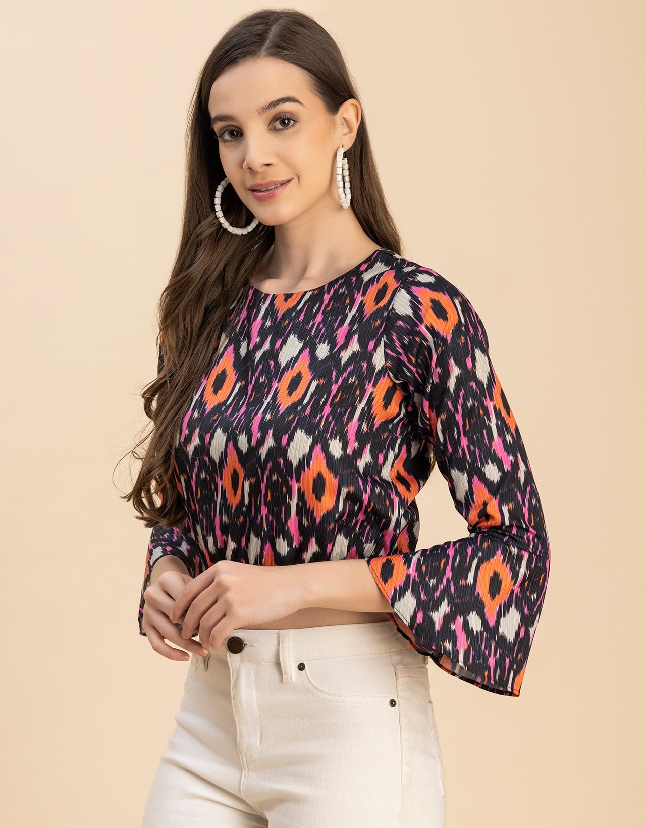 Long Sleeves Round Neck Printed Top
