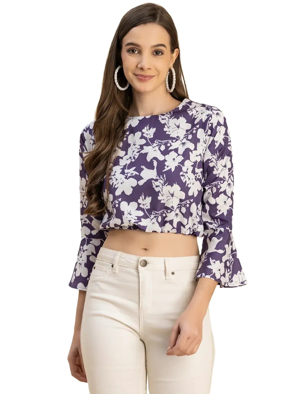 Long Sleeves Round Neck Printed Top
