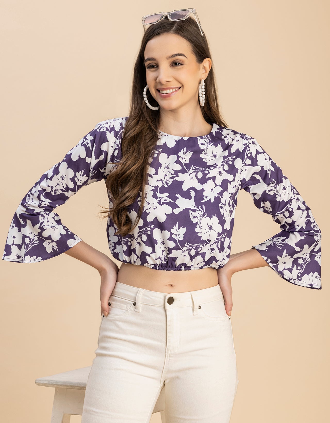 Long Sleeves Round Neck Printed Top
