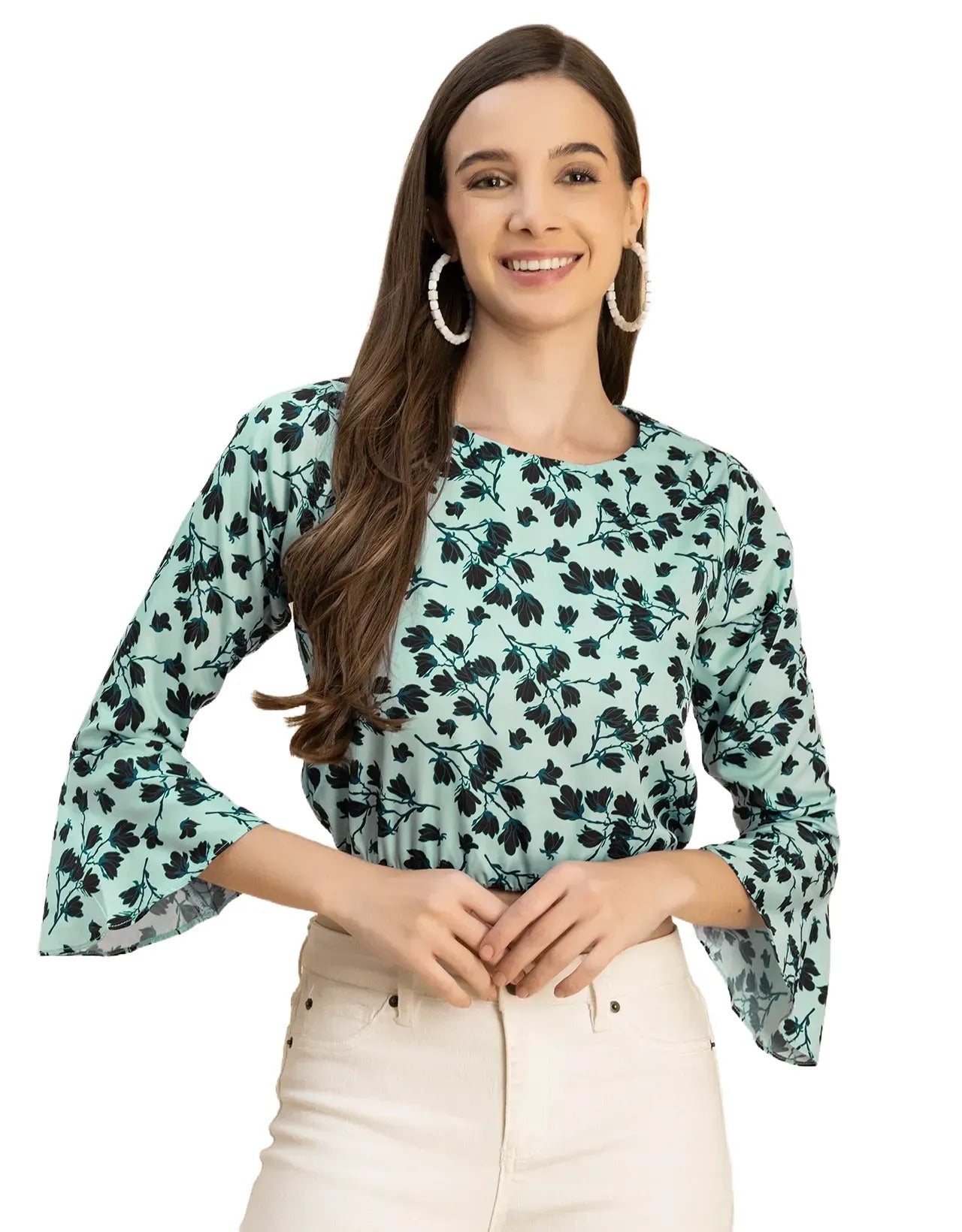 Long Sleeves Round Neck Printed Top