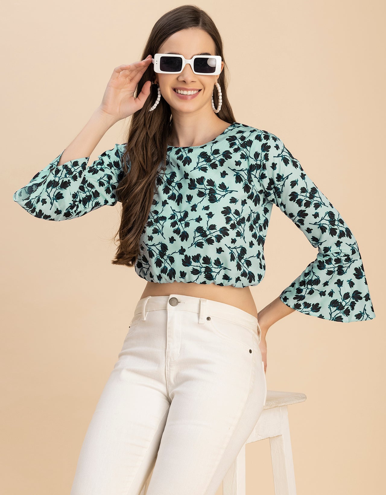 Long Sleeves Round Neck Printed Top