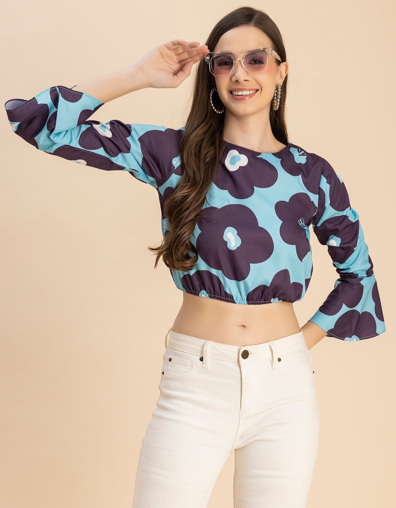 Long Sleeves Round Neck Printed Top