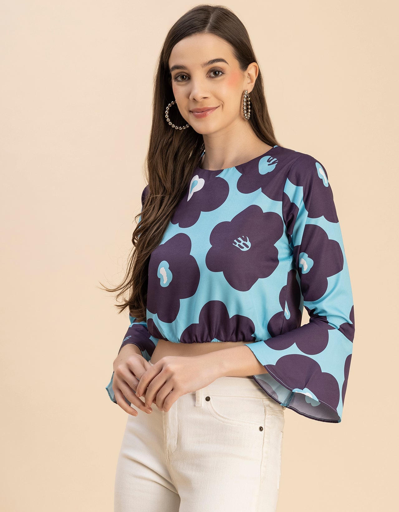 Long Sleeves Round Neck Printed Top