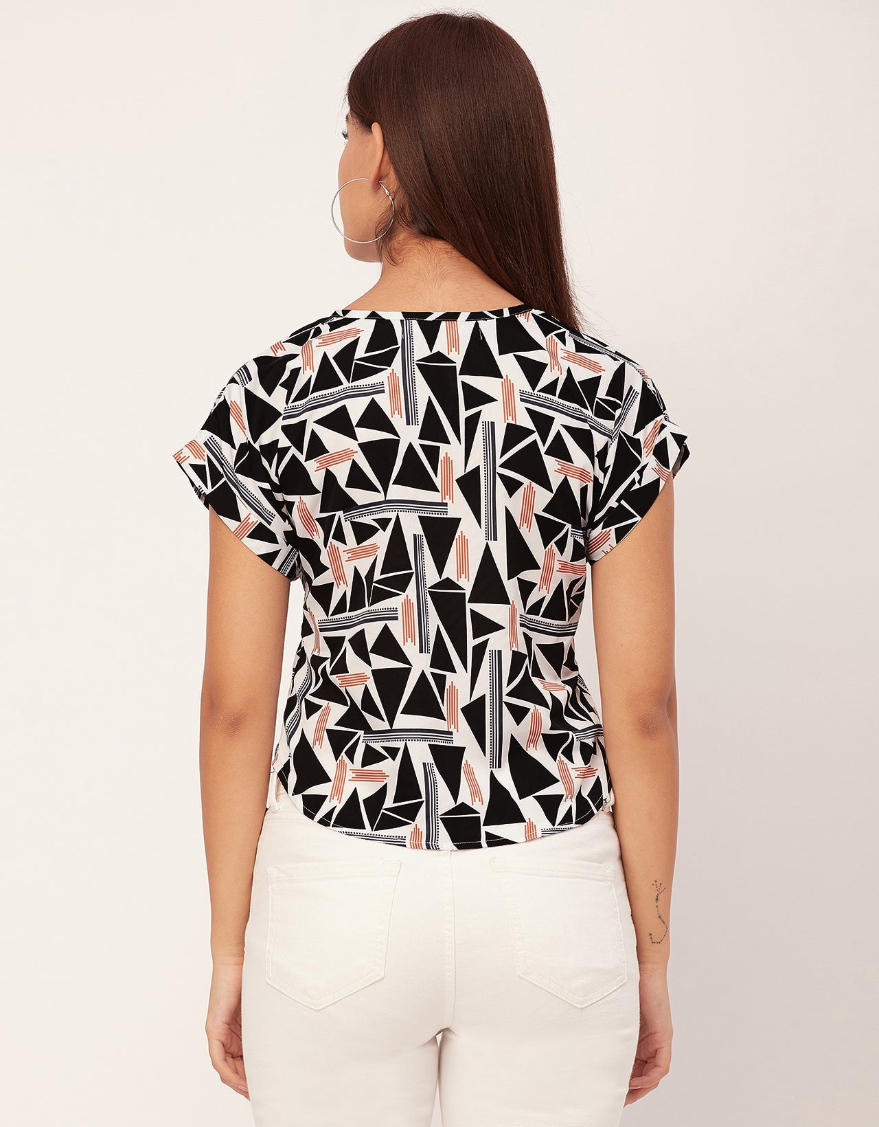 Round Neck Short Sleeve Printed Loose Fit Top