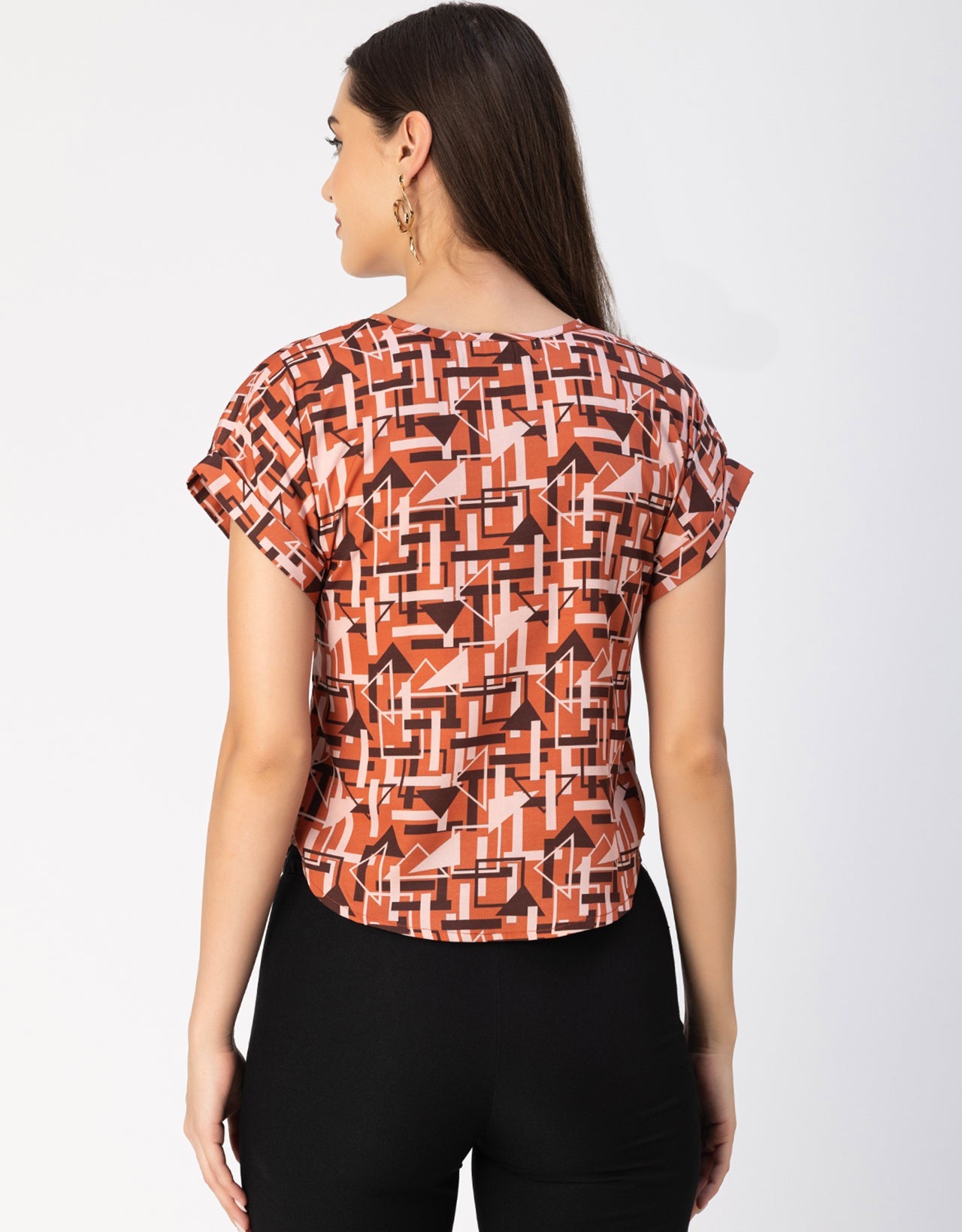 Round Neck Short Sleeve Printed Loose Fit Top