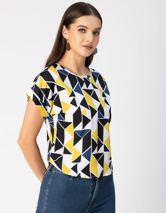Round Neck Short Sleeve Printed Loose Fit Top