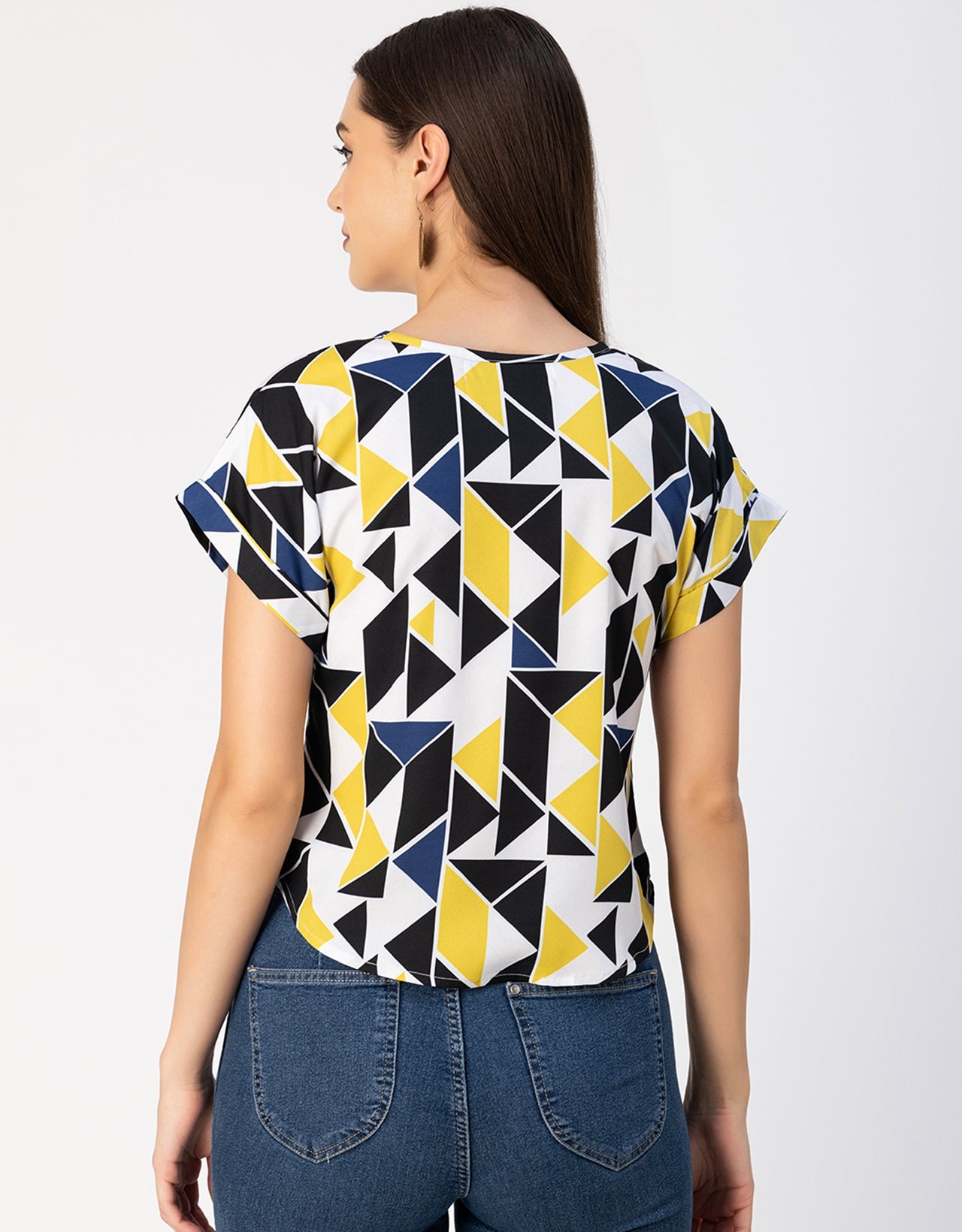 Round Neck Short Sleeve Printed Loose Fit Top